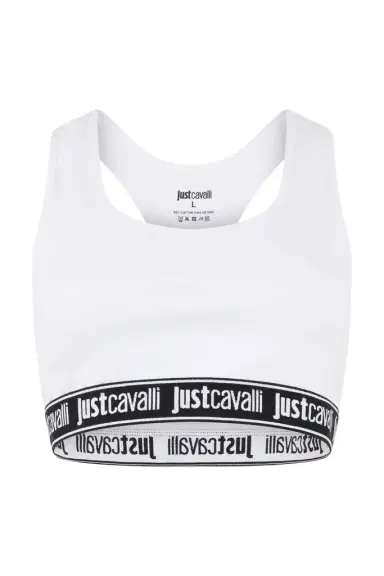 Roberto Cavalli White Cotton Bralette With Logo Band | Thumbnail 1