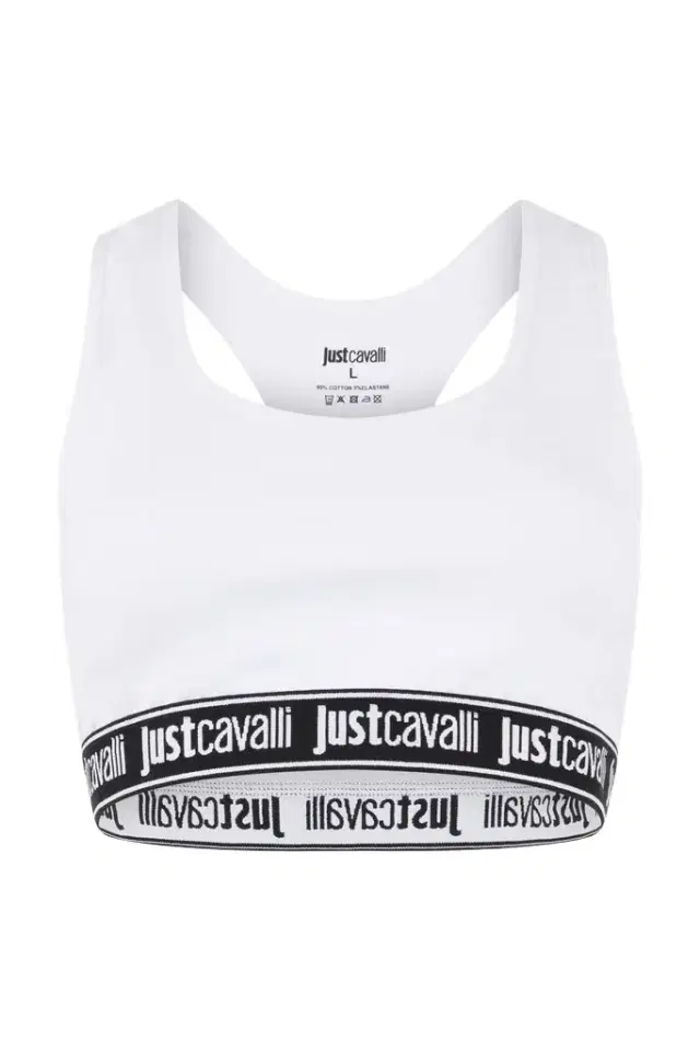 Roberto Cavalli White Cotton Bralette With Logo Band