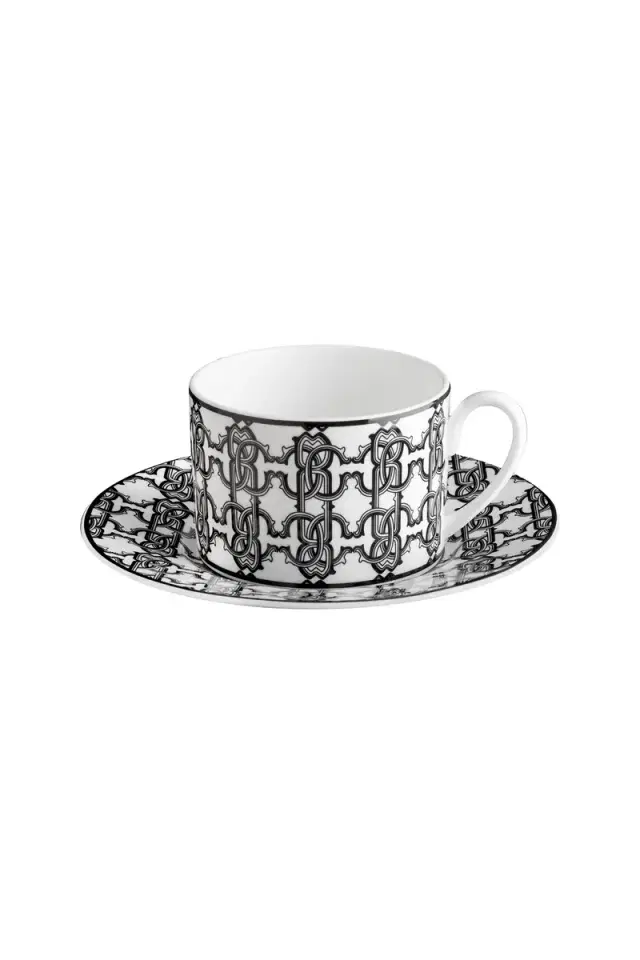 Roberto Cavalli Monogram Black2 Tea Cups In Gift Box