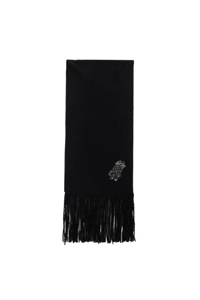 Roberto Cavalli Black Wool And Cashmere Scarf With Monogram RC
