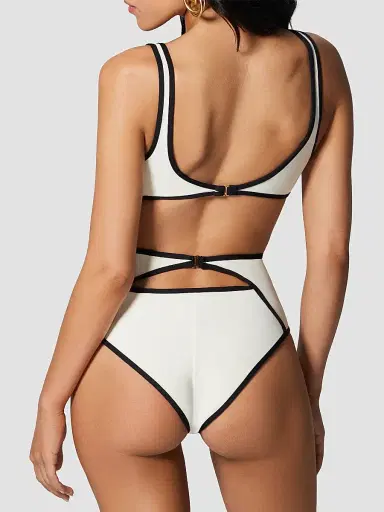 Kiki de Montparnasse Women's Scoopneck Bikini Top - Ecru Black | Thumbnail 3
