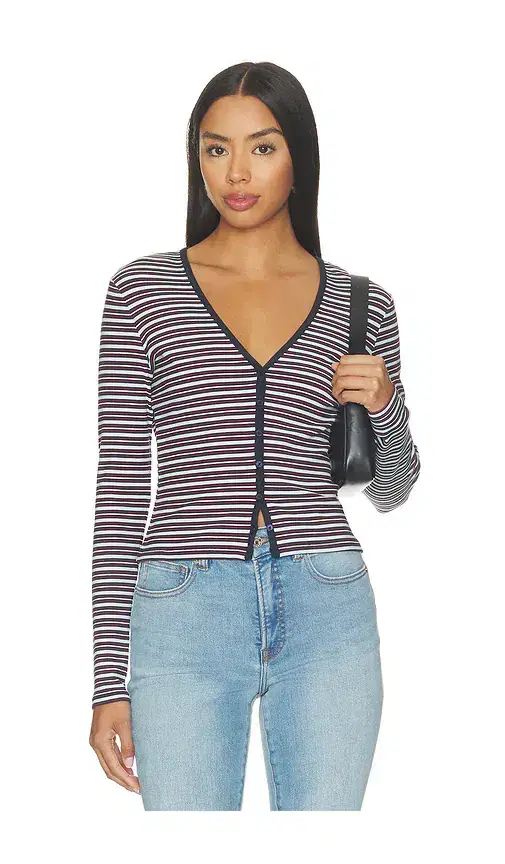 Good American The Rib V Neck Cardigan