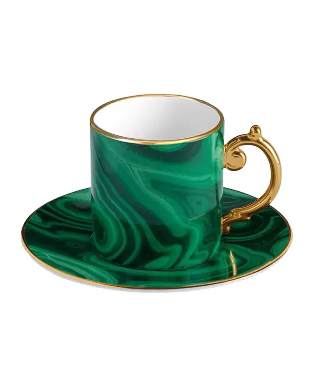 L 'Objet Malachite Espresso Cup & Saucer