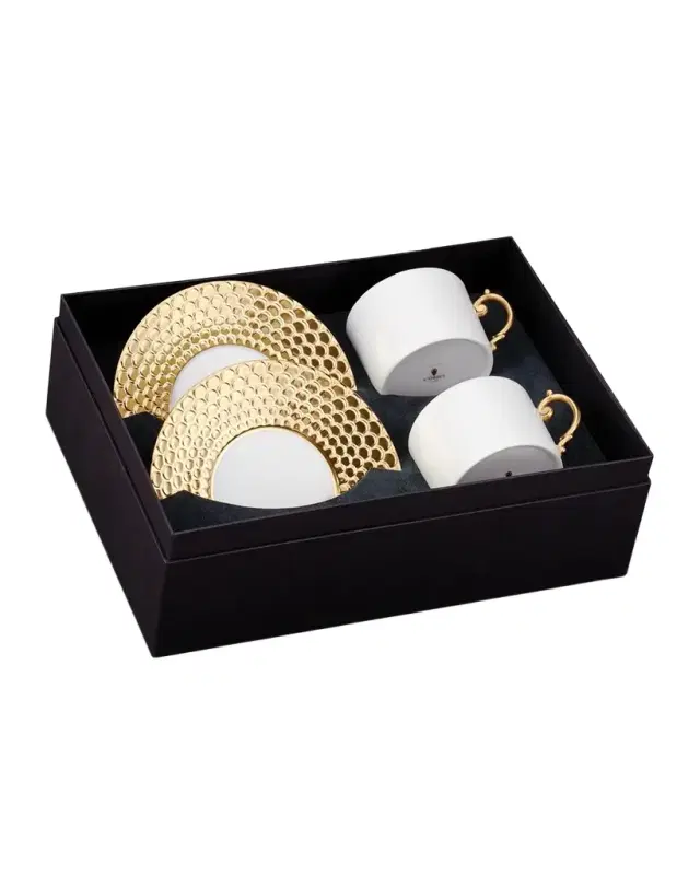 L'Objet Aegean 24K Gold Tea Cups & Saucers, Set of 2
