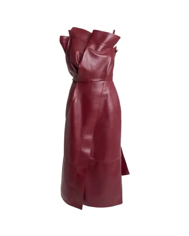 Givenchy Asymmetric Ruffle Leather Midi Dress