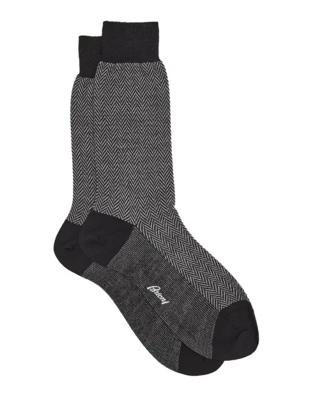 Men's Wool Herringbone Jacquard Mid-Calf Socks