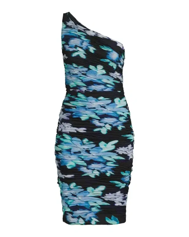 Ungaro Rosemary Floral Ruched One-Shoulder Midi Dress