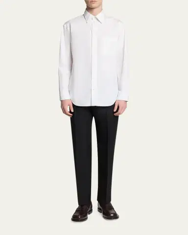 Balenciaga Men's Cotton Poplin Point-Collar Sport Shirt | Thumbnail 2