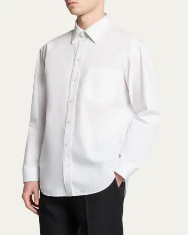 Balenciaga Men's Cotton Poplin Point-Collar Sport Shirt | Thumbnail 4