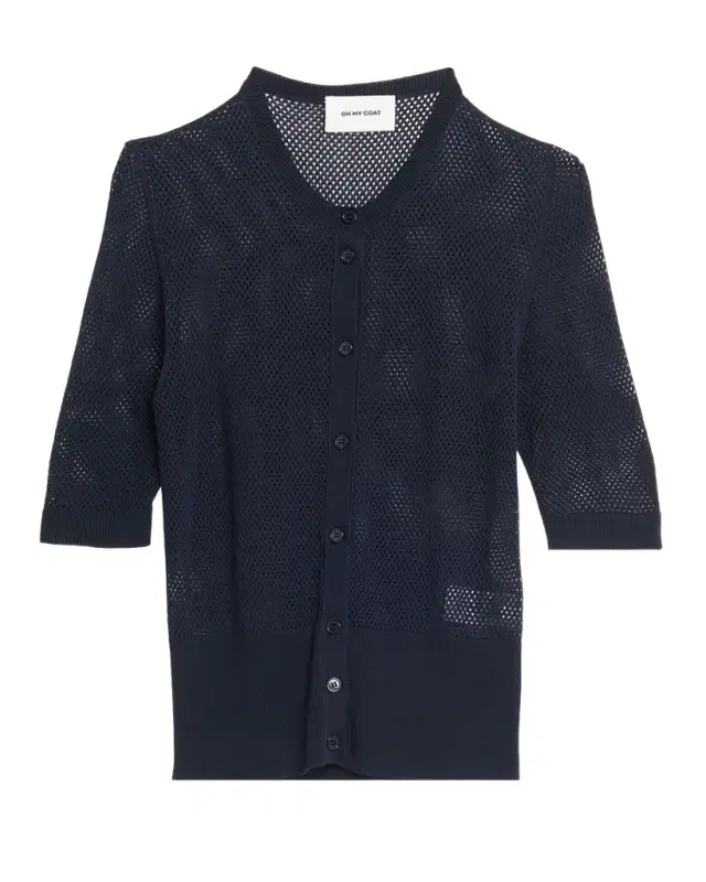Oh My Goat Elbow-Sleeve Mesh Knit Top