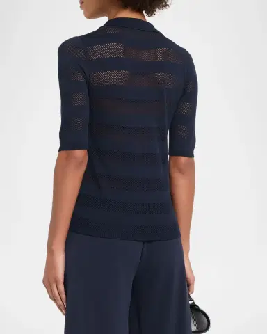 Oh My Goat Mesh Striped Polo Top | Thumbnail 3