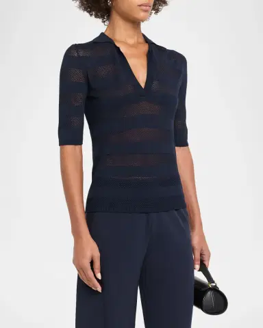 Oh My Goat Mesh Striped Polo Top | Thumbnail 4