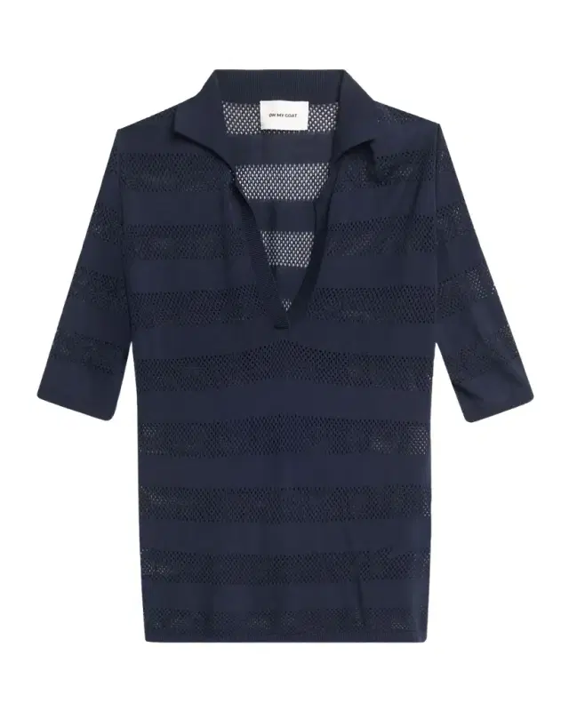 Oh My Goat Mesh Striped Polo Top