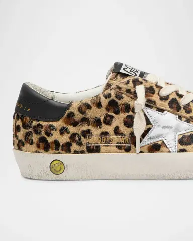 Golden Goose Girl 's Super Star Leopard-Print Calf Hair Sneakers, Toddler | Thumbnail 4