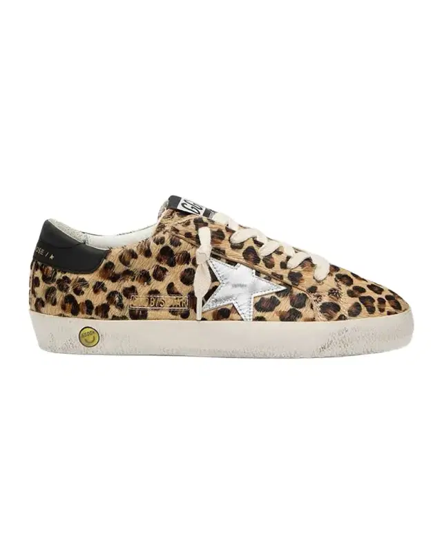 Golden Goose Girl 's Super Star Leopard-Print Calf Hair Sneakers, Toddler