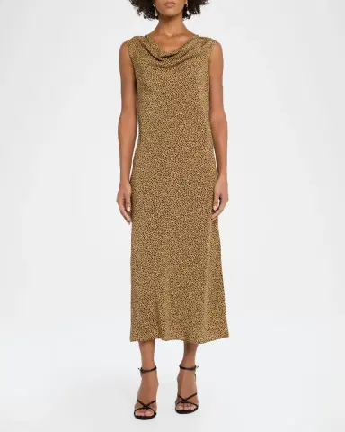 Valentino Garavani Sleeveless Leopard-Print Silk Draped Midi Dress | Thumbnail 2