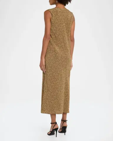 Valentino Garavani Sleeveless Leopard-Print Silk Draped Midi Dress | Thumbnail 3