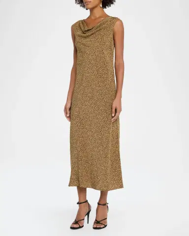 Valentino Garavani Sleeveless Leopard-Print Silk Draped Midi Dress | Thumbnail 4