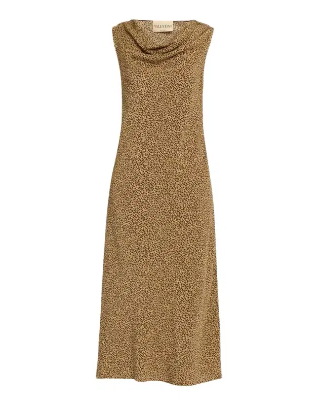 Valentino Garavani Sleeveless Leopard-Print Silk Draped Midi Dress