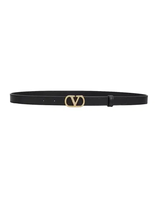 VLogo Signature Belt in Shiny Calfskin with Crystals 20MM
