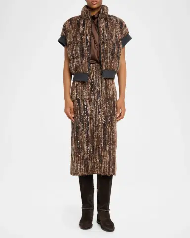 Brunello Cucinelli Sequined Boucle Midi Skirt | Thumbnail 2