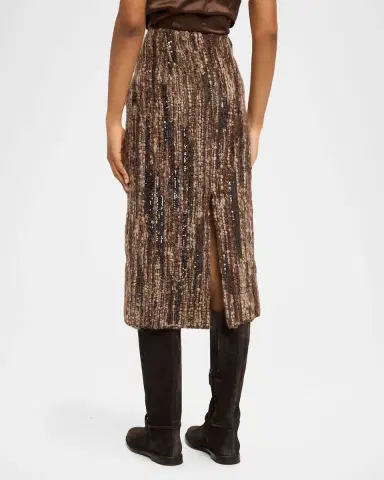 Brunello Cucinelli Sequined Boucle Midi Skirt | Thumbnail 3