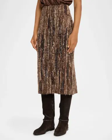 Brunello Cucinelli Sequined Boucle Midi Skirt | Thumbnail 4