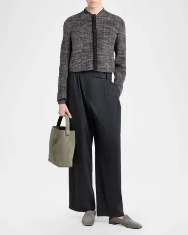 Giorgio Armani Textured Cropped Wool-Blend Jacket | Thumbnail 2 Giorgio Armani Textured Cropped Wool-Blend Jacket | Thumbnail 2