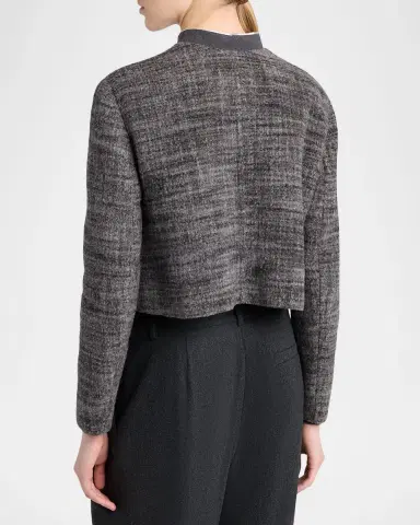 Giorgio Armani Textured Cropped Wool-Blend Jacket | Thumbnail 3 Giorgio Armani Textured Cropped Wool-Blend Jacket | Thumbnail 3