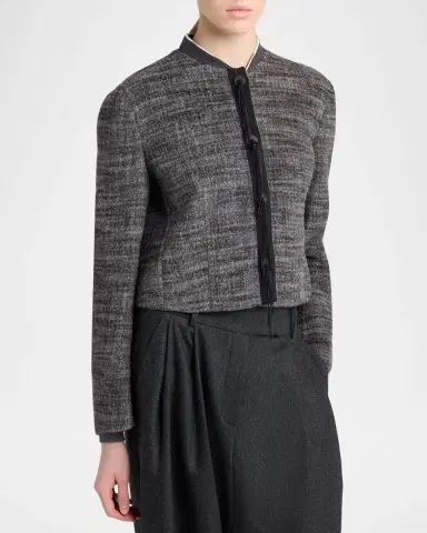 Giorgio Armani Textured Cropped Wool-Blend Jacket | Thumbnail 4 Giorgio Armani Textured Cropped Wool-Blend Jacket | Thumbnail 4