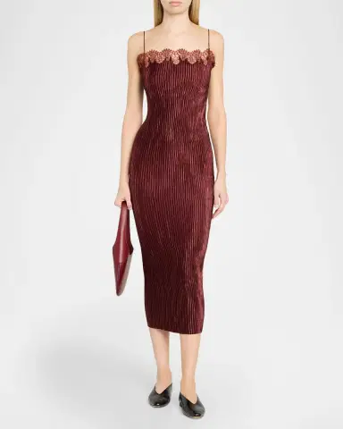 FFORME Lumie Lace-Trim Plisse Midi Slip Dress | Thumbnail 2 FFORME Lumie Lace-Trim Plisse Midi Slip Dress | Thumbnail 2