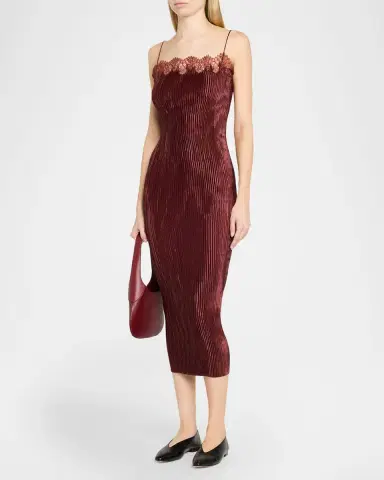 FFORME Lumie Lace-Trim Plisse Midi Slip Dress | Thumbnail 4 FFORME Lumie Lace-Trim Plisse Midi Slip Dress | Thumbnail 4