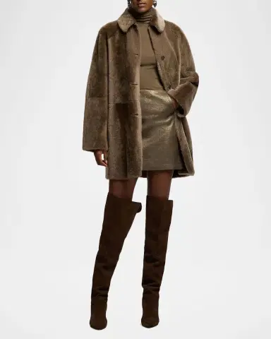 Ralph Lauren Collection Bronze Leather Mini Skirt | Thumbnail 2