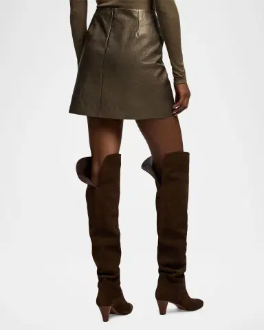 Ralph Lauren Collection Bronze Leather Mini Skirt | Thumbnail 3