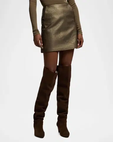 Ralph Lauren Collection Bronze Leather Mini Skirt | Thumbnail 4