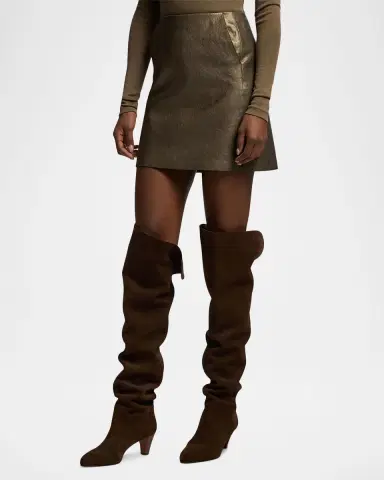 Ralph Lauren Collection Bronze Leather Mini Skirt | Thumbnail 6