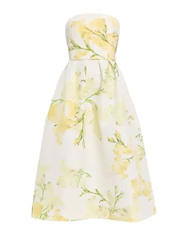 Monique Lhuillier Strapless Snapdragon Print Silk Faille Midi Dress | Thumbnail 1