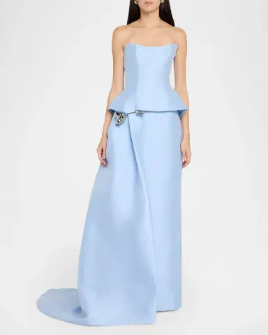 Monique Lhuillier Strapless Mikado Pique Peplum Drape Gown | Thumbnail 2