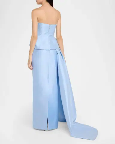 Monique Lhuillier Strapless Mikado Pique Peplum Drape Gown | Thumbnail 3