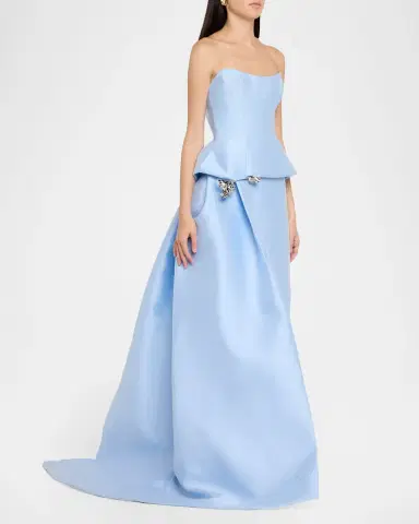 Monique Lhuillier Strapless Mikado Pique Peplum Drape Gown | Thumbnail 4