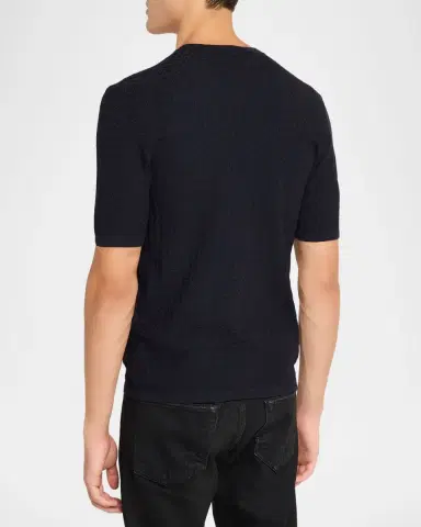 Emporio Armani Men's Textured Micro-Geometric Short-Sleeve Sweater | Thumbnail 3