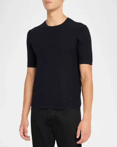 Emporio Armani Men's Textured Micro-Geometric Short-Sleeve Sweater | Thumbnail 4