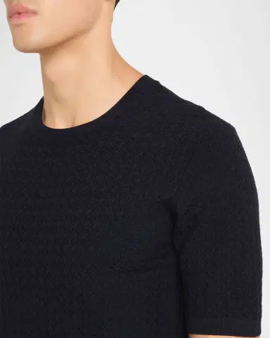 Emporio Armani Men's Textured Micro-Geometric Short-Sleeve Sweater | Thumbnail 5