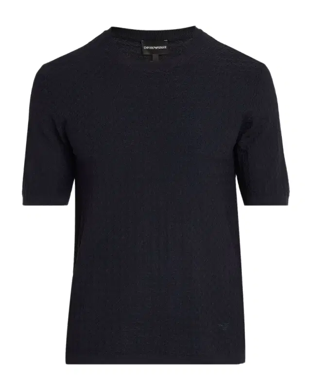 Emporio Armani Men's Textured Micro-Geometric Short-Sleeve Sweater