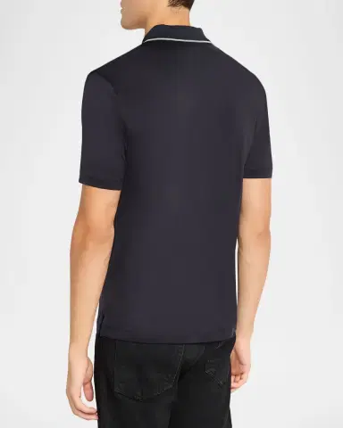 Emporio Armani Men's Lyocell-Cotton Stretch Quarter-Zip Polo Shirt | Thumbnail 3