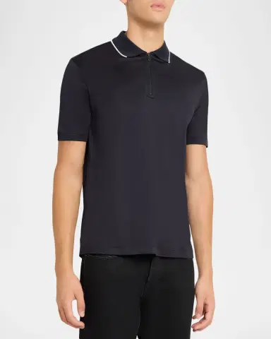 Emporio Armani Men's Lyocell-Cotton Stretch Quarter-Zip Polo Shirt | Thumbnail 4