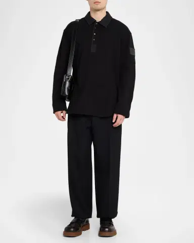 Bottega Veneta Men's Cotton Fleece Polo Sweater | Thumbnail 2 Bottega Veneta Men's Cotton Fleece Polo Sweater | Thumbnail 2