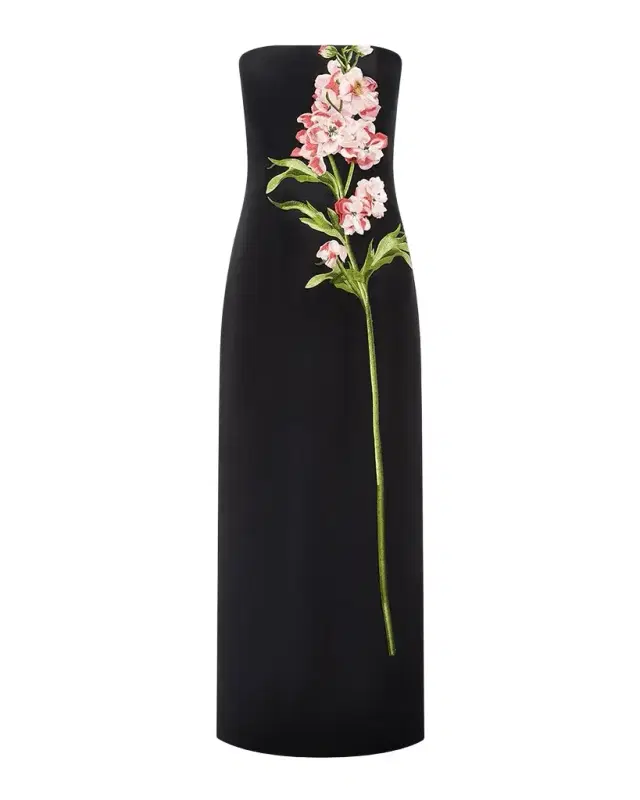 LEO LIN Rayna Strapless Embroidered Column Maxi Dress