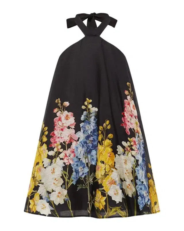 LEO LIN Eloise Floral-Print Trapeze Halter Mini Dress
