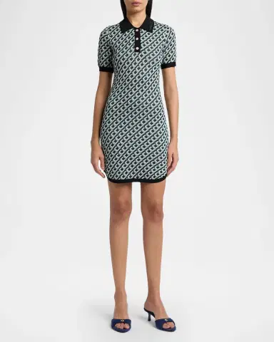 Casablanca Cubist Monogram Short-Sleeve Mini Polo Dress | Thumbnail 2 Casablanca Cubist Monogram Short-Sleeve Mini Polo Dress | Thumbnail 2